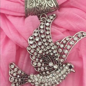 Bird Charm Pendent Scarf Beaded Silverstone Pink